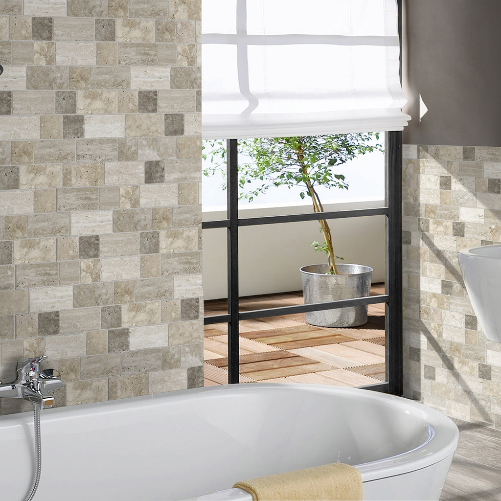 Travertine Modular Beige Textured Tile - lifestyle view