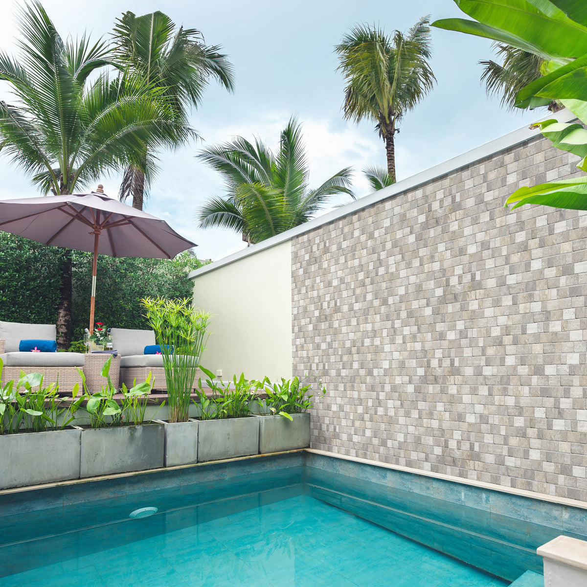 Travertine Modular Beige Textured Tile - lifestyle view