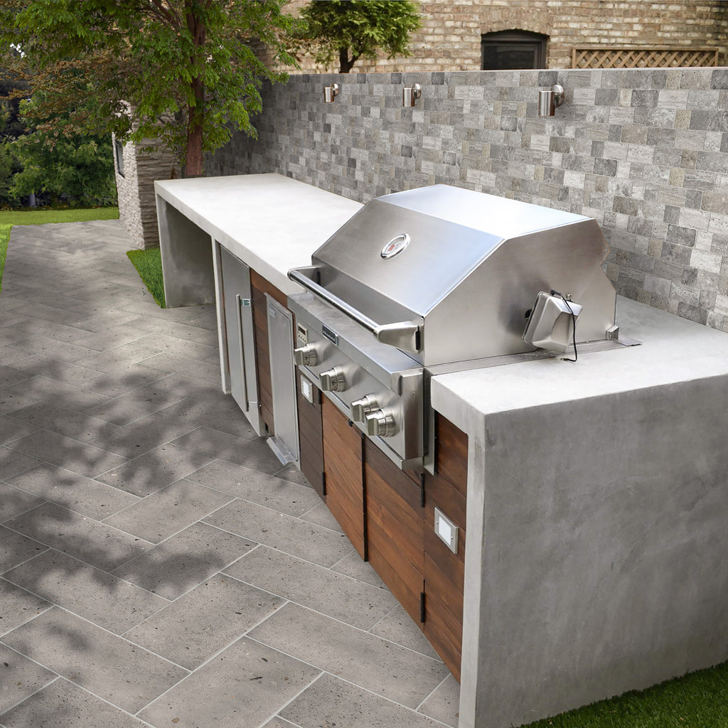 Travertine Modular Grey Textured Tile - lifestyle view