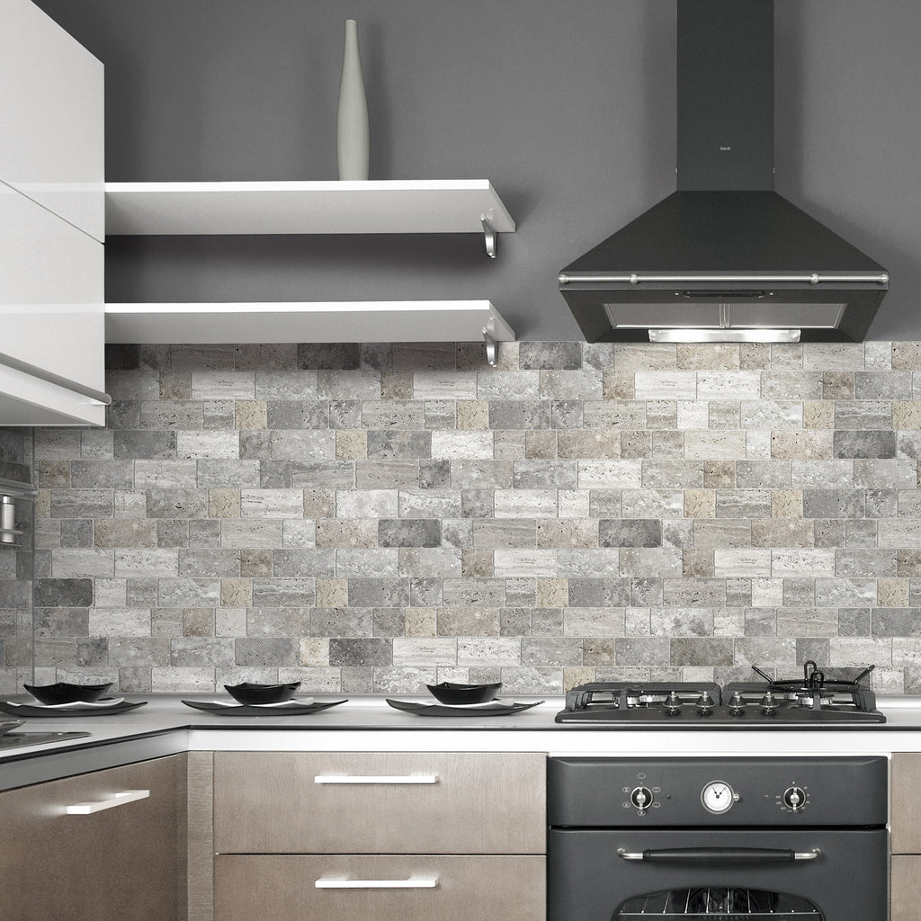 Travertine Modular Grey Textured Tile - lifestyle view