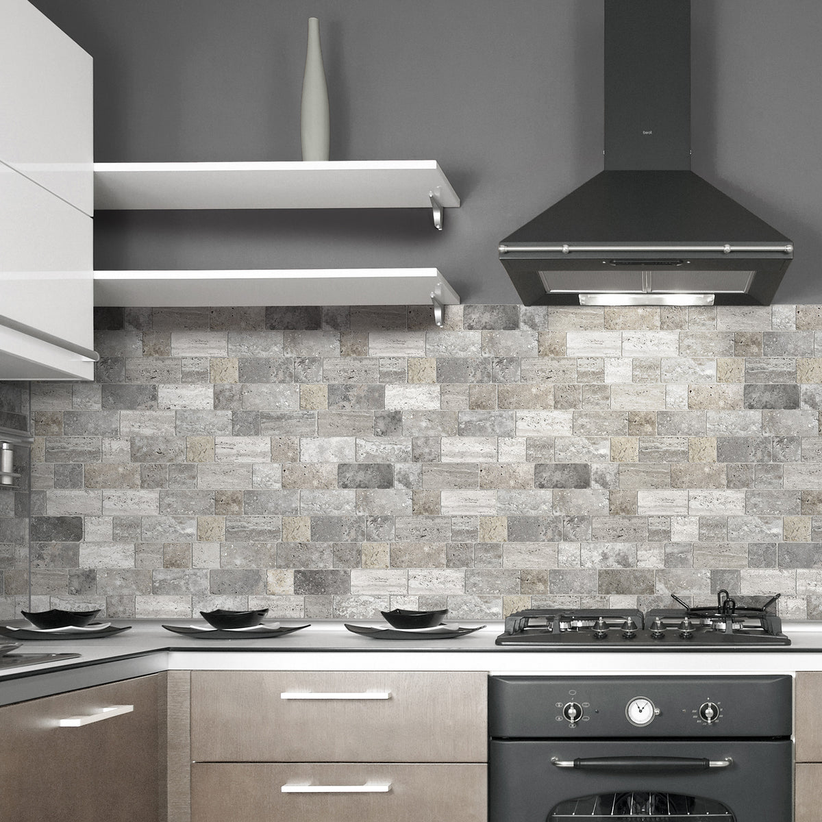 Travertine Modular Grey Textured Tile - lifestyle view