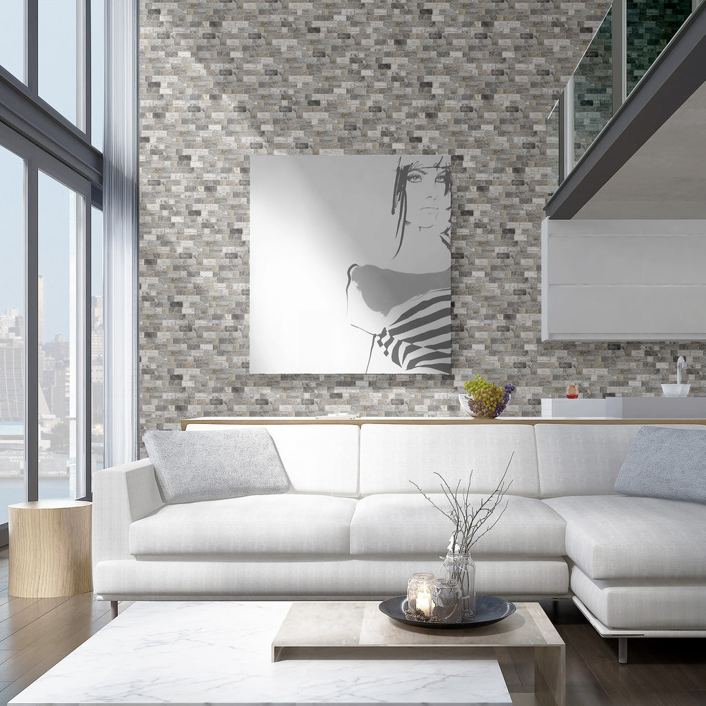 Travertine Modular Grey Textured Tile - lifestyle view