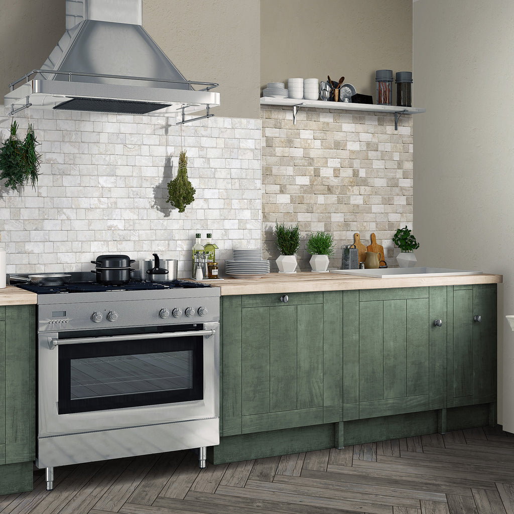 Travertine Modular White Textured Tile - lifestyle view