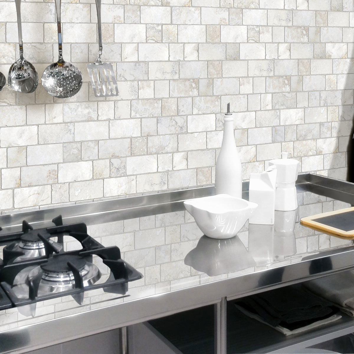 Travertine Modular White Textured Tile - lifestyle view