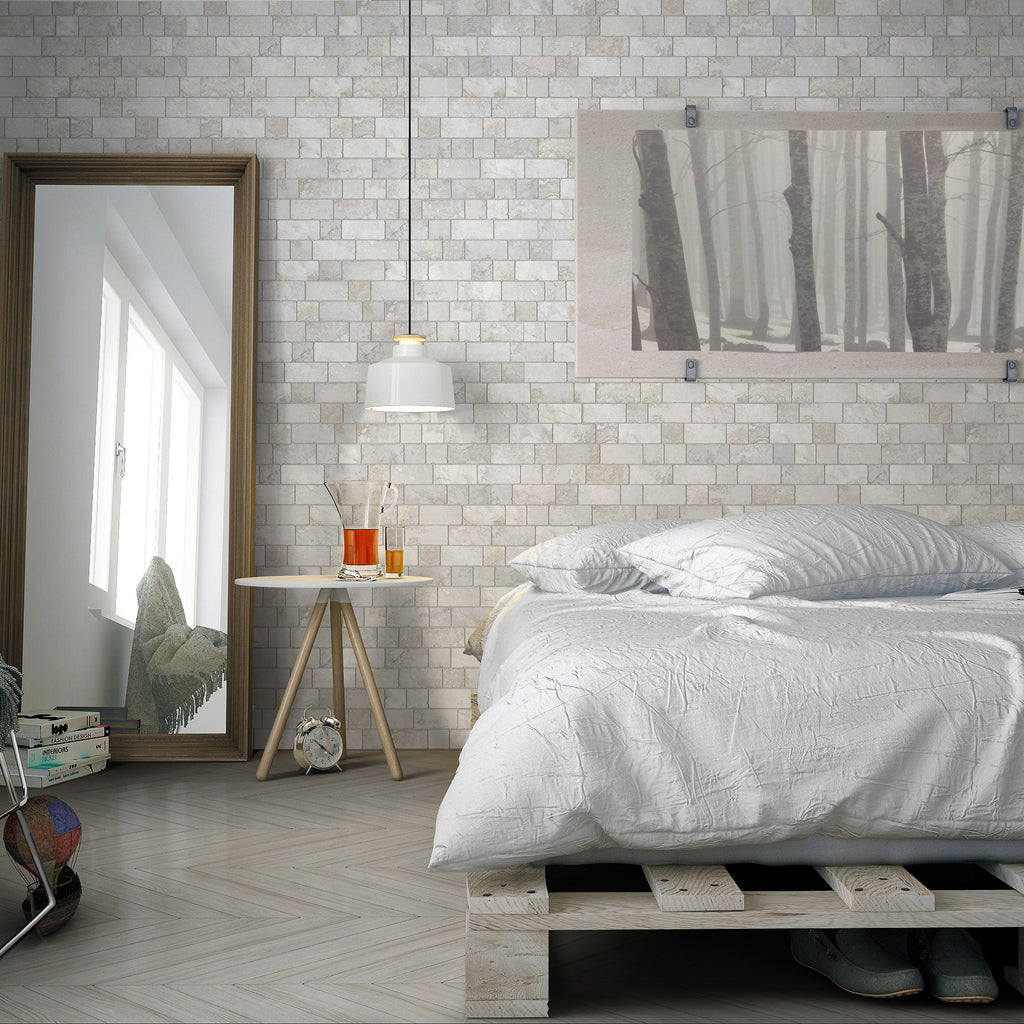Travertine Modular White Textured Tile - lifestyle view