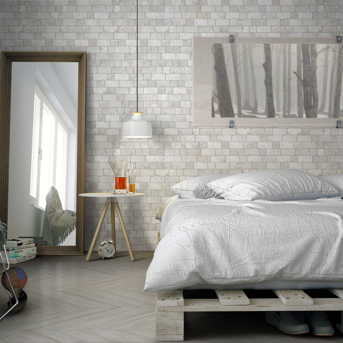 Travertine Modular White Textured Tile - lifestyle view