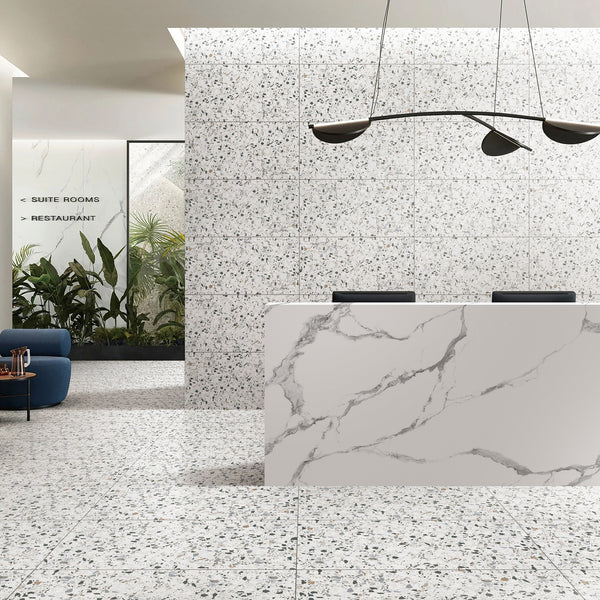 Terrazzo Bianco Textured Tile - lifestyle view