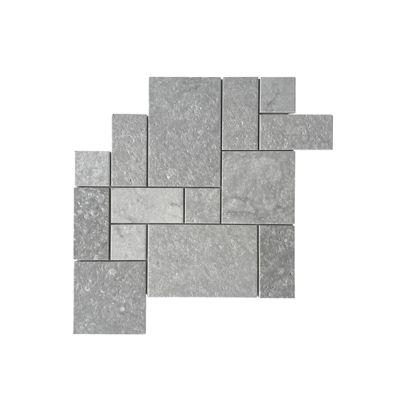 Natural Travertine Grey French Pattern Honed Unfilled Mosaic