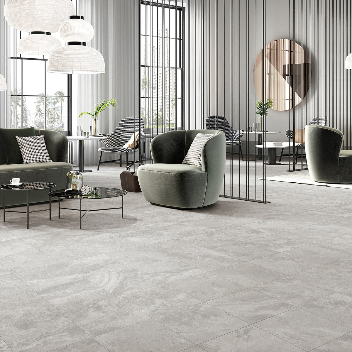 Travertine Grigio Microtec Textured Tile - lifestyle view