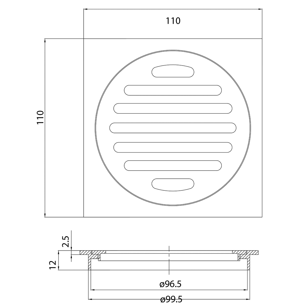 Grate Square 110 x 110 x 100mm Chrome