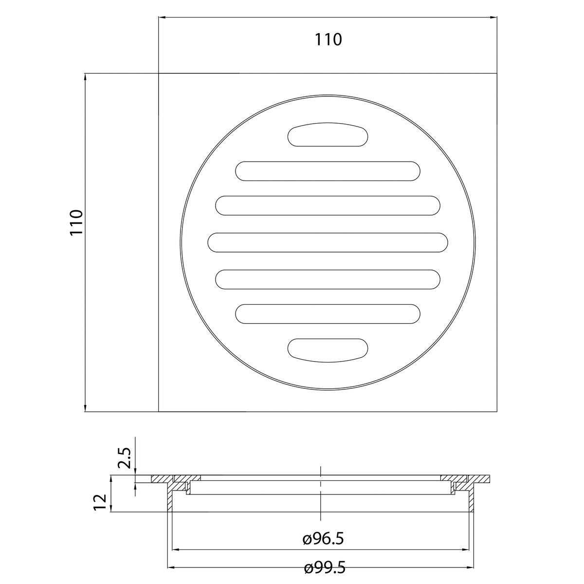 Grate Square 110 x 110 x 100mm Matt Black
