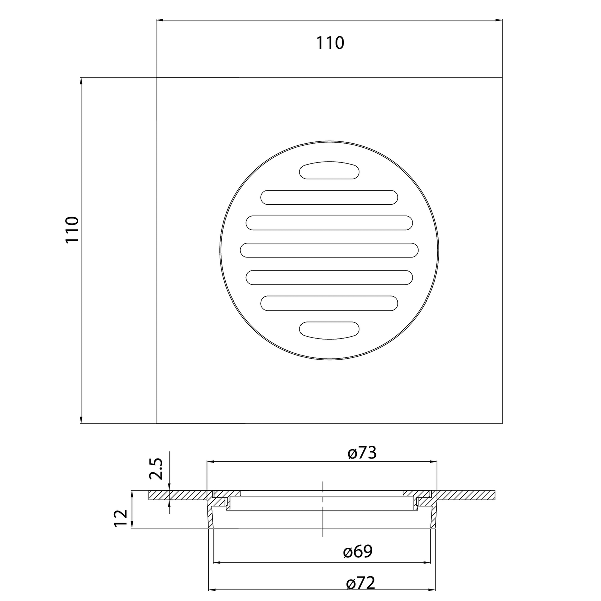 Grate Square 110 x 110 x 80mm Brushed Copper