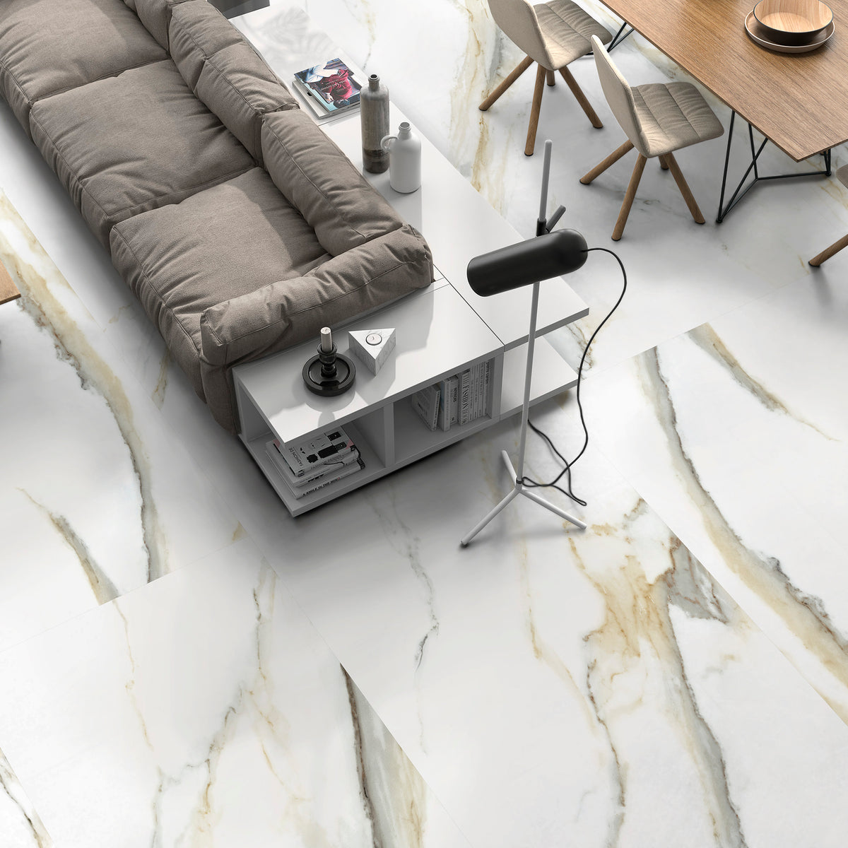 Atlantis Marble Gold Silk Tile - lifestyle view