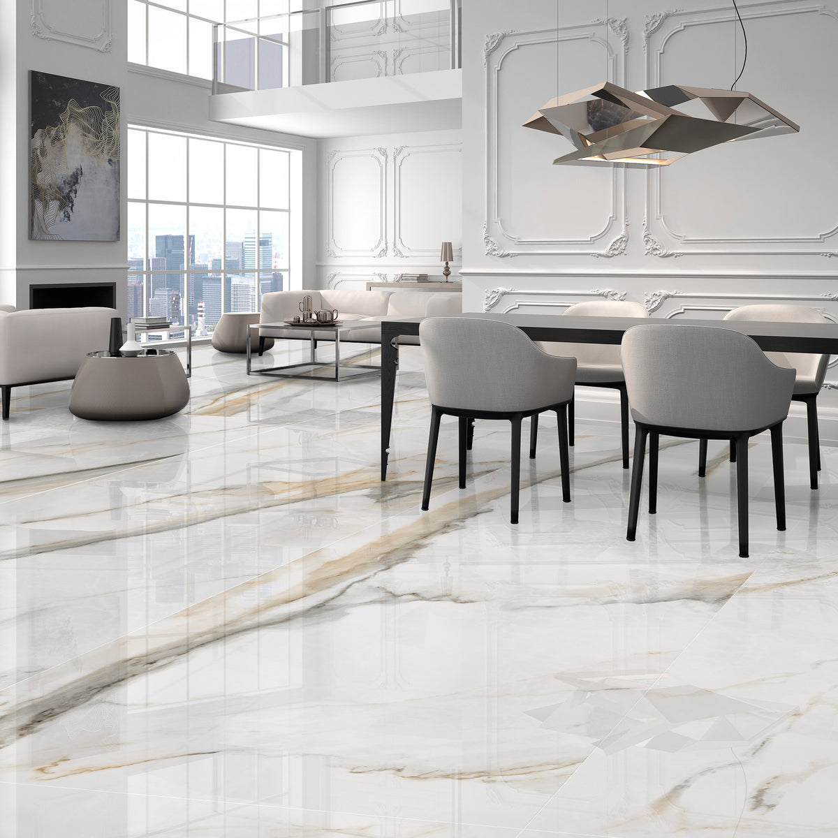 Atlantis Marble Gold Silk Tile - lifestyle view