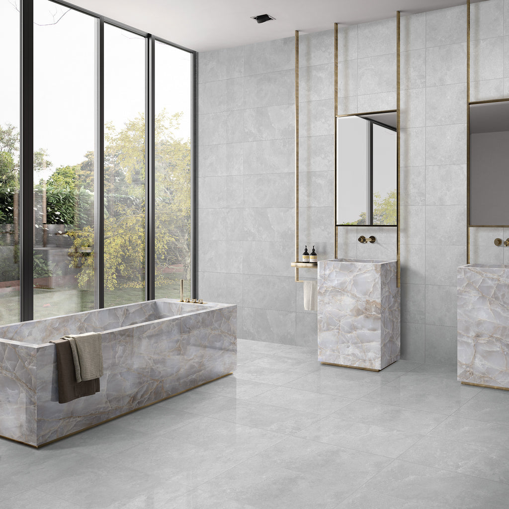 Travertine Silver Matt Tile - lifestyle view
