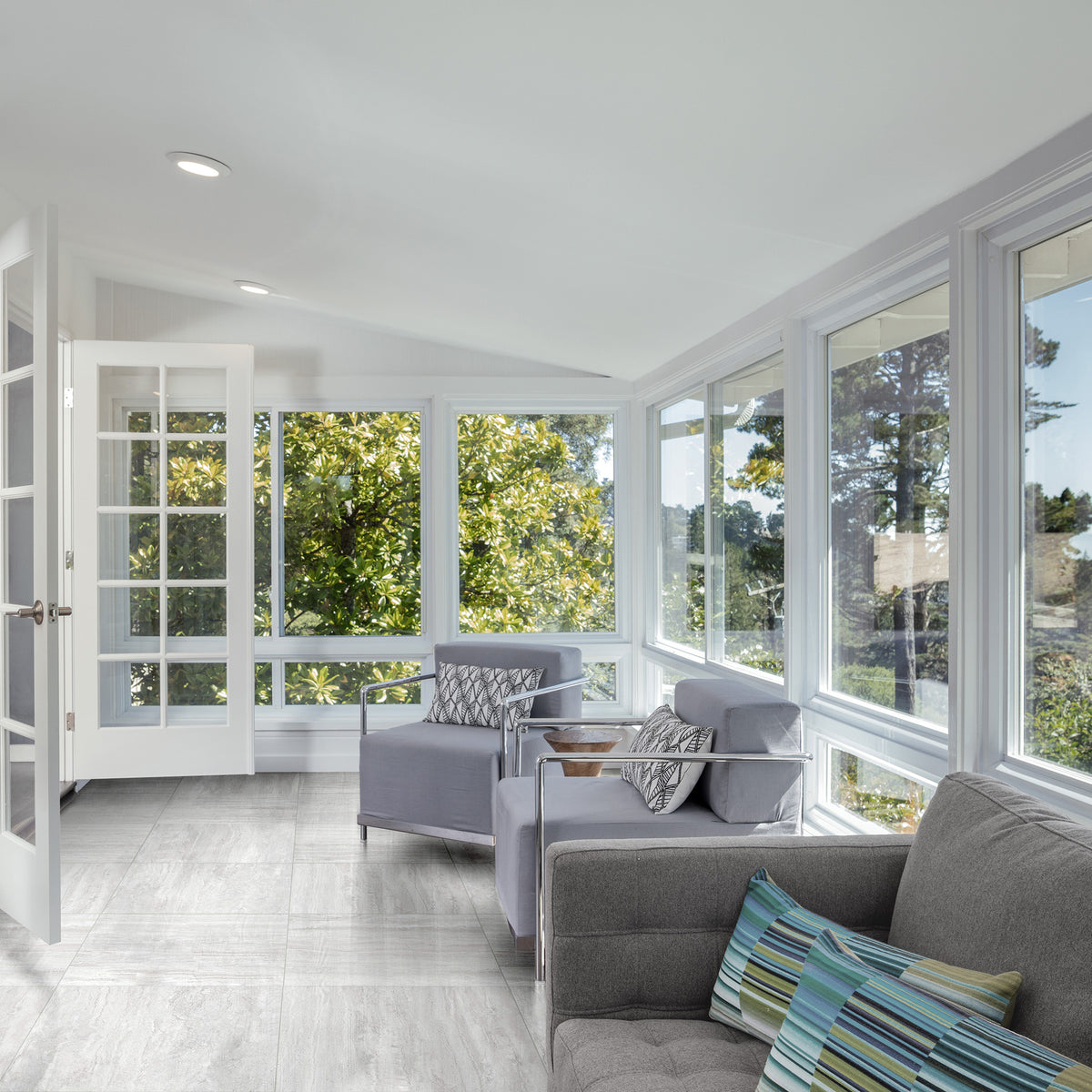 Travertine Silver Matt Tile - lifestyle view