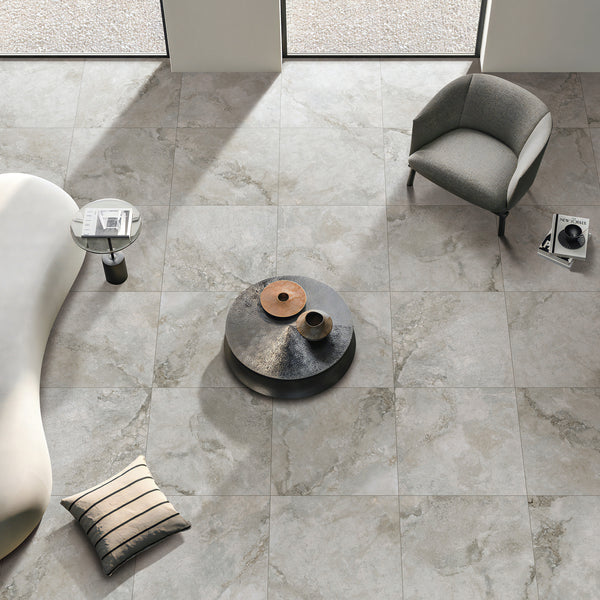Travertine Greige Silk Tile - lifestyle view