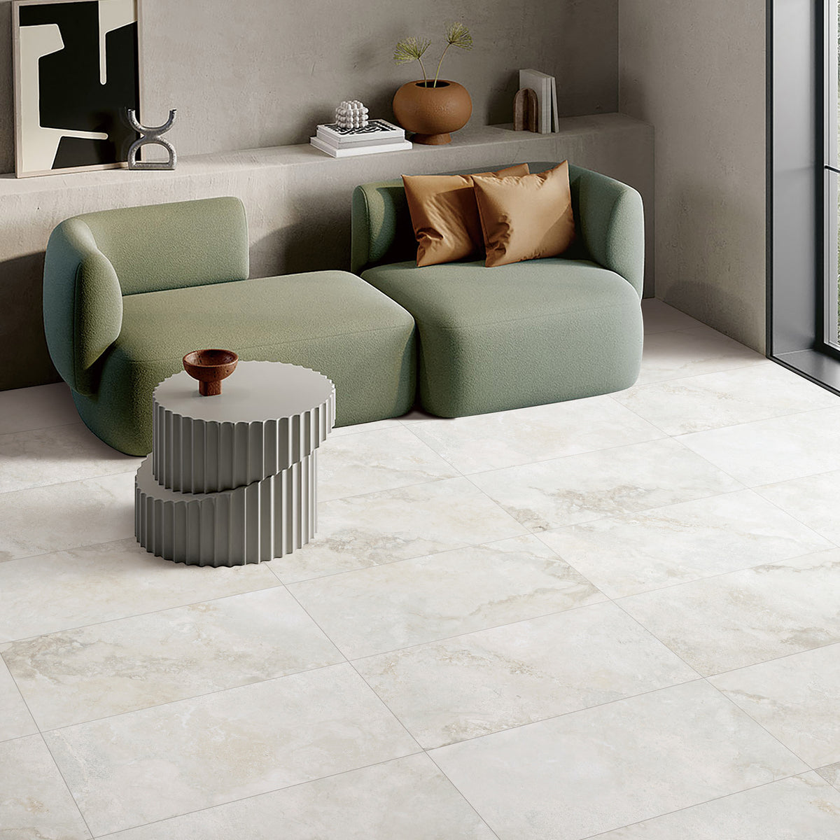 Travertine Milk Textured Tile - lifestyle view