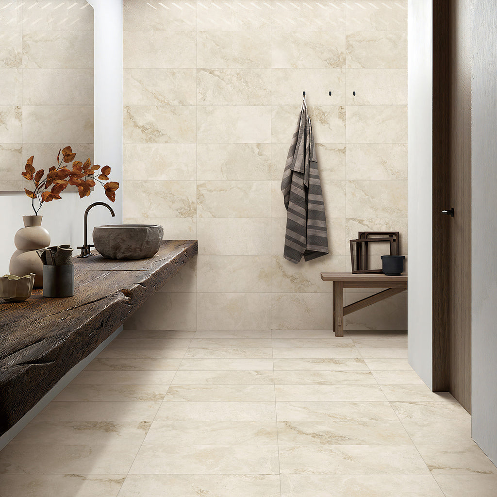 Travertine Beige Textured Tile - lifestyle view