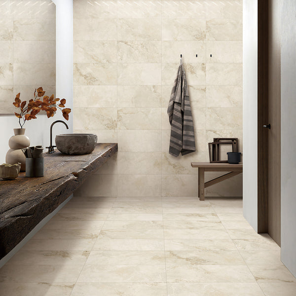 Travertine Beige Textured Tile - lifestyle view