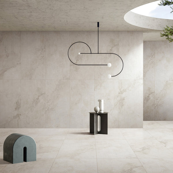 Travertine Milk Hilite Silk Tile - lifestyle view