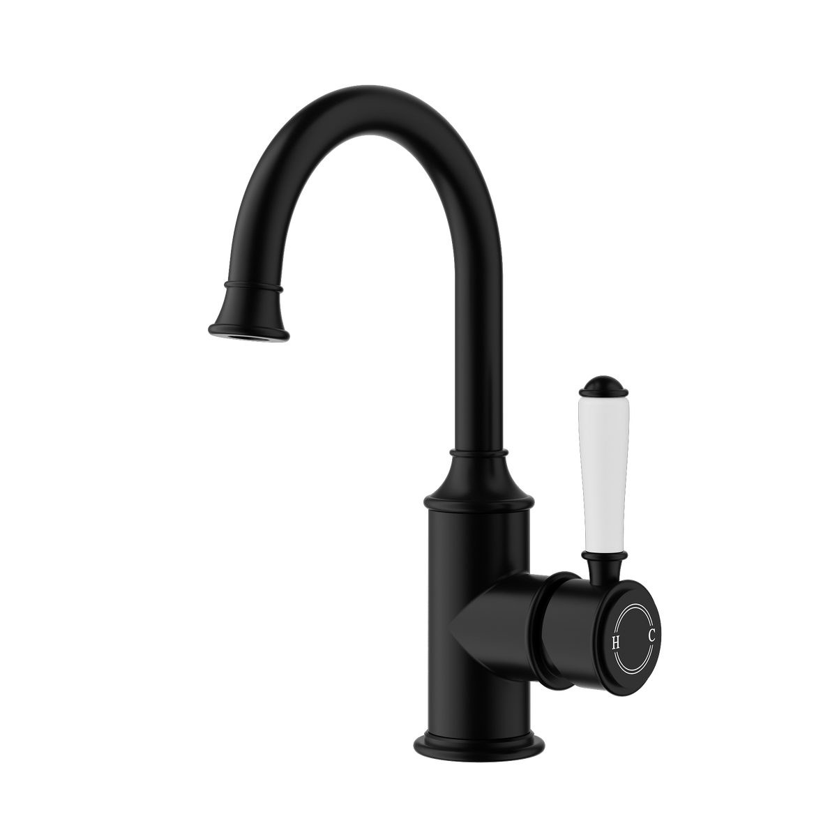 Gooseneck Basin Mixer Ceramic Handle Matt Black