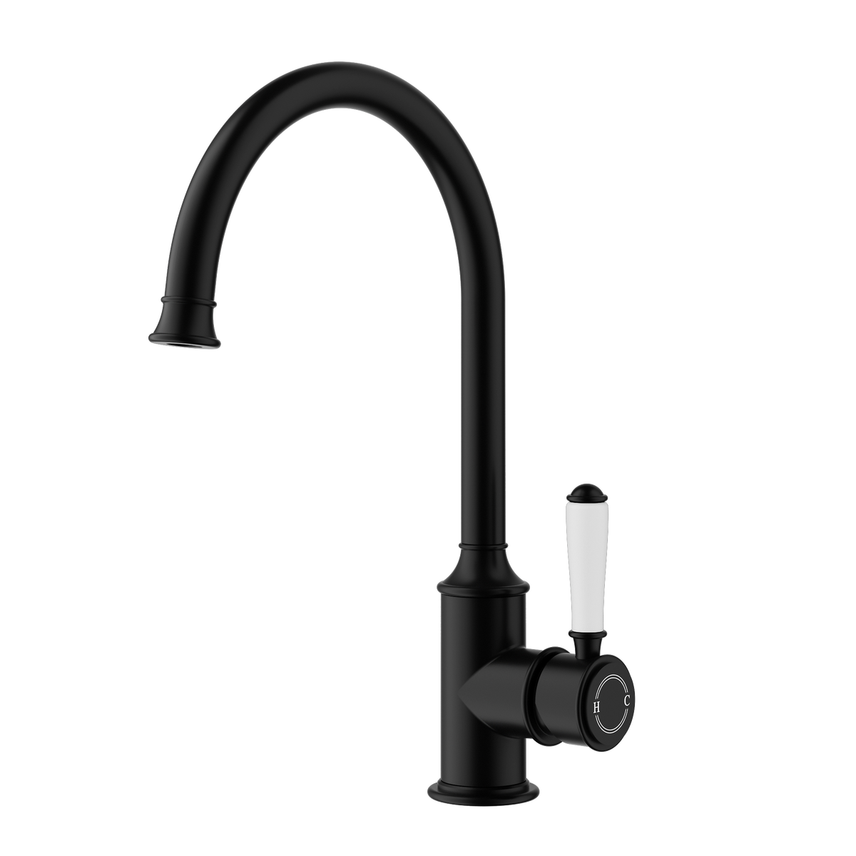 Gooseneck Sink Mixer Ceramic Handle Matt Black