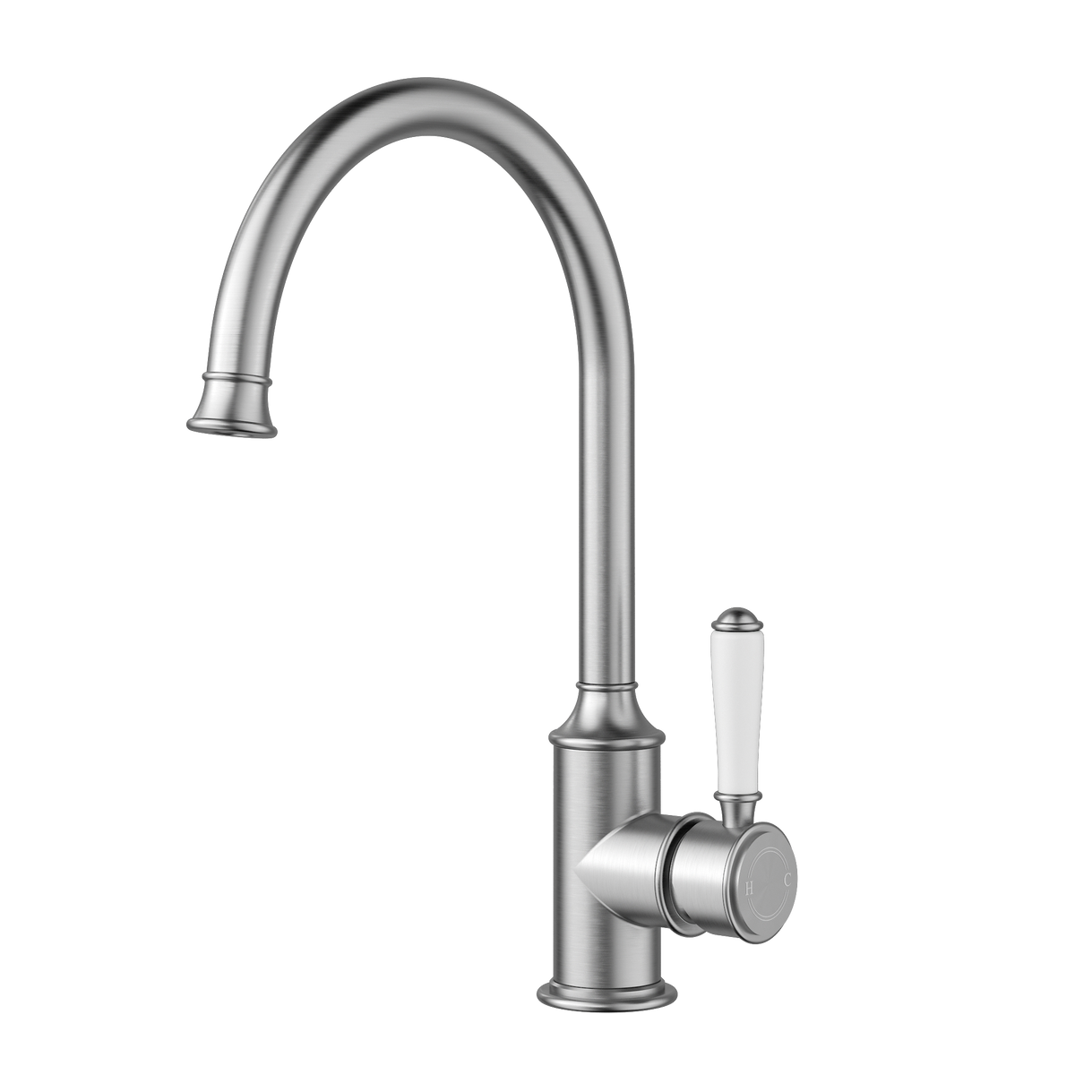 Gooseneck Sink Mixer Ceramic Handle  Brushed Nickel