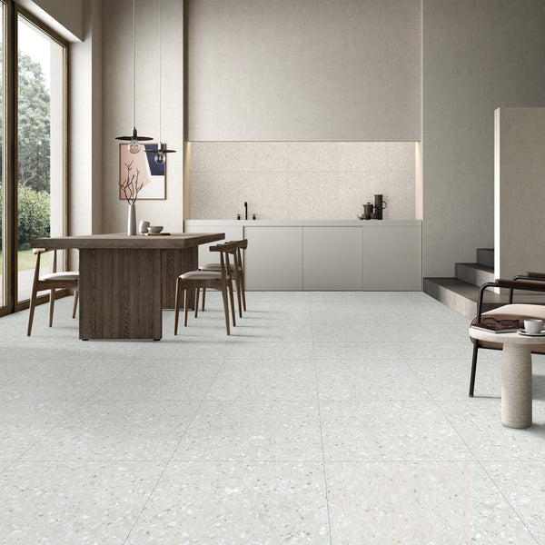 Terrazzo White Textured Tile - lifestyle view