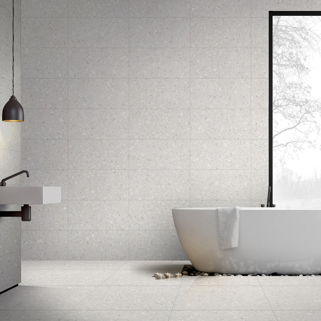 Terrazzo White Textured Tile - lifestyle view