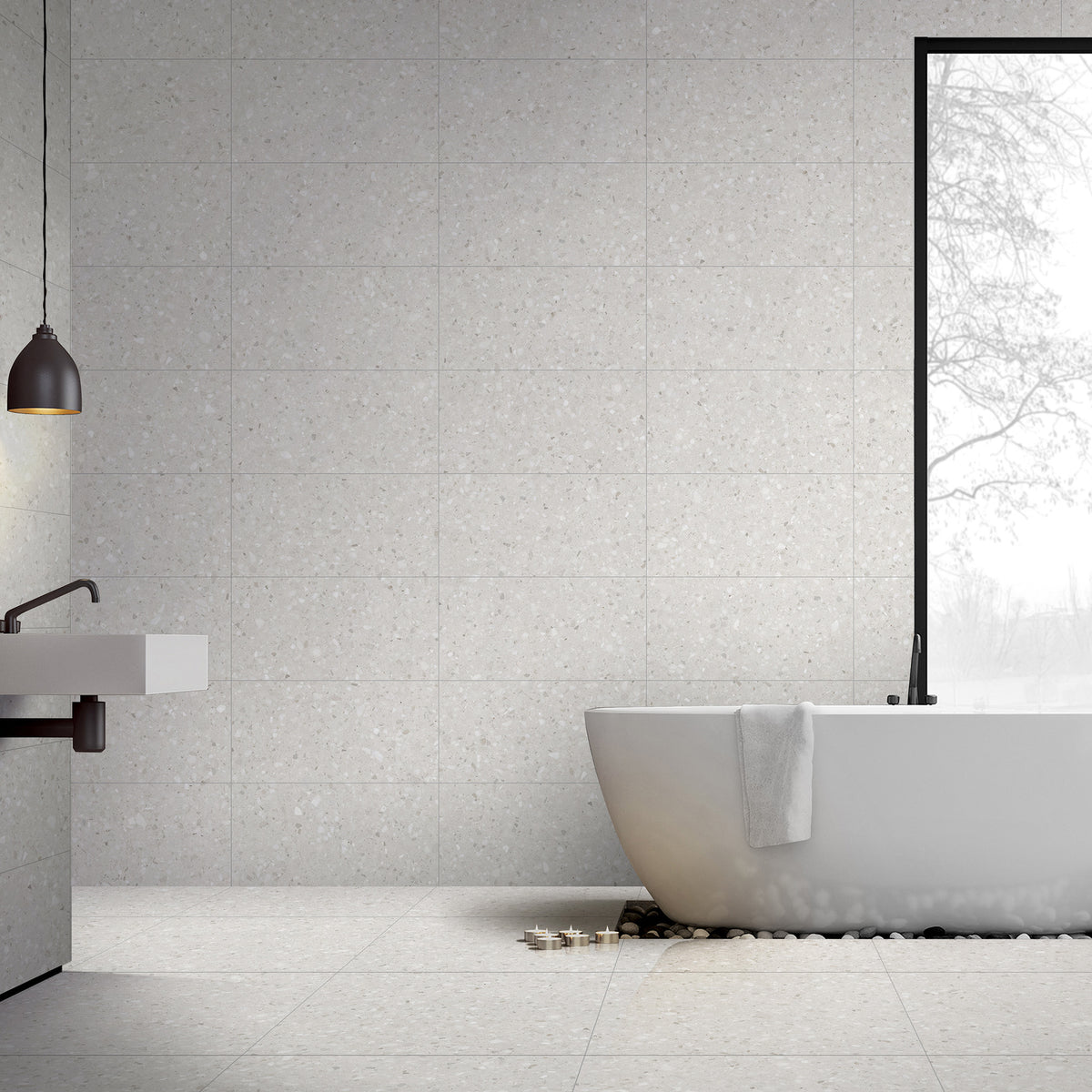 Terrazzo White Textured Tile - lifestyle view
