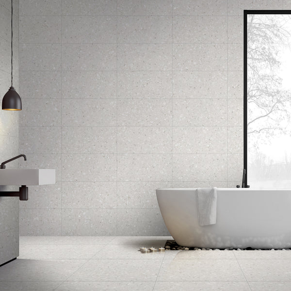 Terrazzo White Textured Tile - lifestyle view