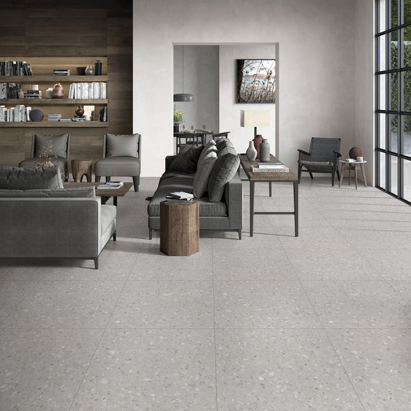Terrazzo Light Grey Textured Tile - lifestyle view