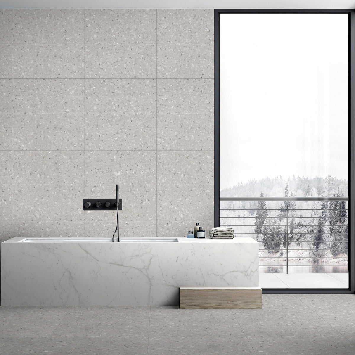 Terrazzo Light Grey Textured Tile - lifestyle view