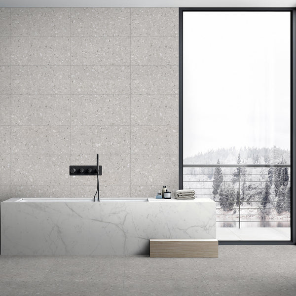Terrazzo Light Grey Textured Tile - lifestyle view