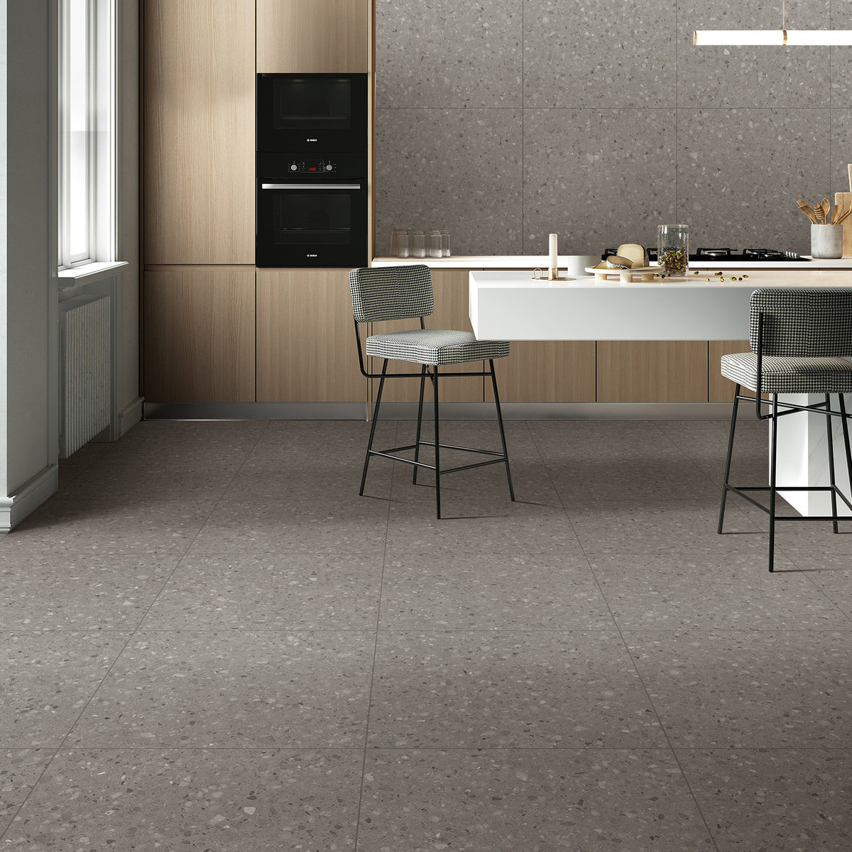 Terrazzo Dark Grey Textured Tile - lifestyle view