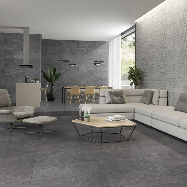 Charcoal HiLite Silk Tile - lifestyle view