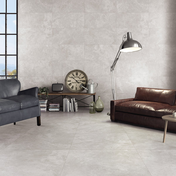 Travertine Grey Textured Tile - lifestyle view