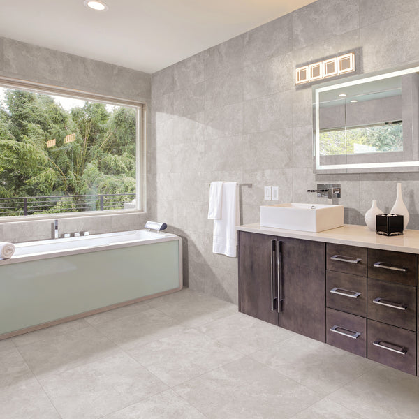Travertine Grey Textured Tile - lifestyle view
