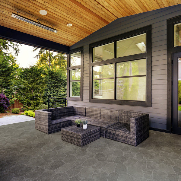 CrazyPave Charcoal Microtec Textured Tile (Box 0.63m2) - lifestyle view