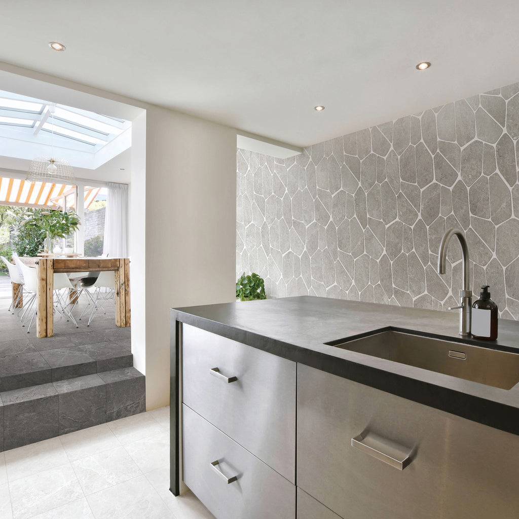 CrazyPave Light Grey HiLite Microtec Textured Tile (Box 0.65m2) - lifestyle view