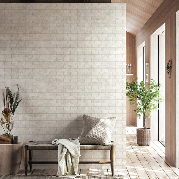 Travertine Brick Avorio Silk Tumbled Edge Mosaic - lifestyle view