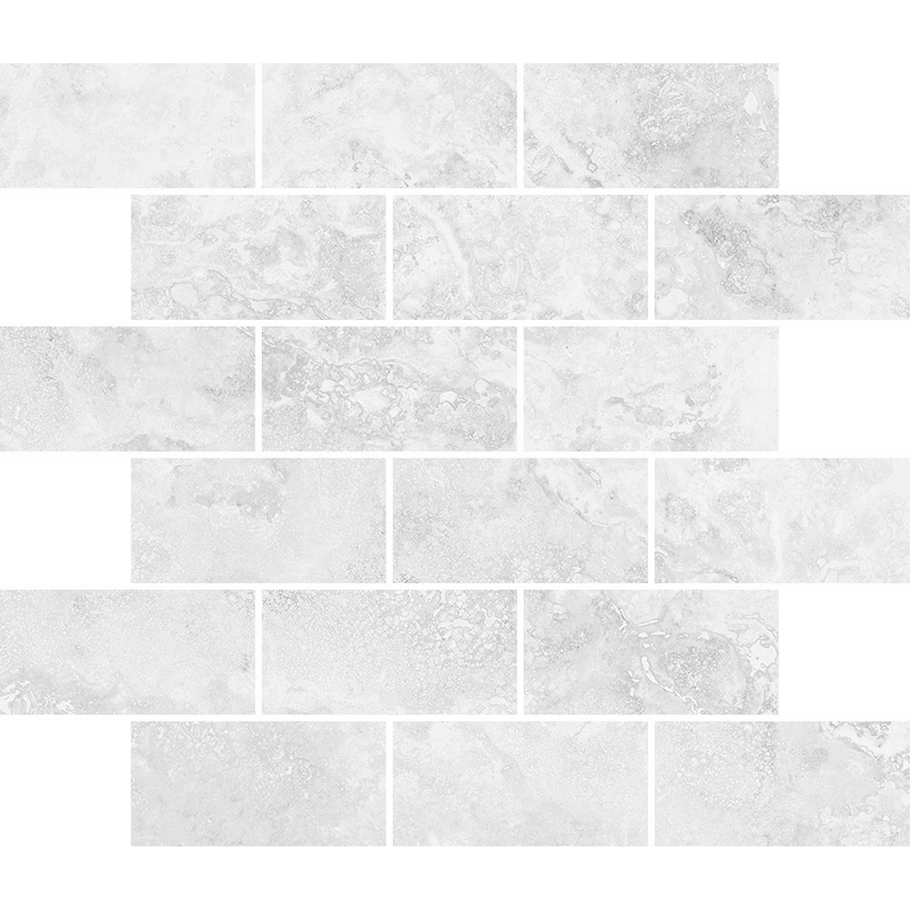 Travertine Brick Cenere Silk Tumbled Edge Mosaic