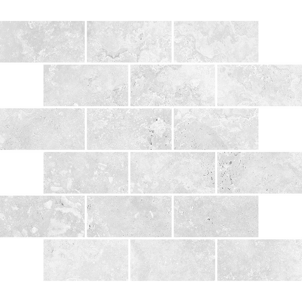 Travertine Brick Cenere Silk Tumbled Edge Mosaic