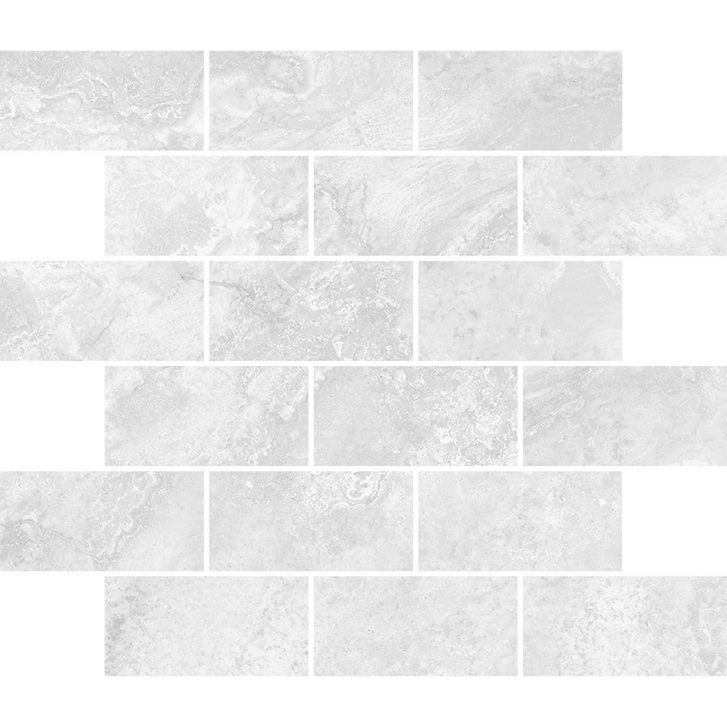 Travertine Brick Cenere Silk Tumbled Edge Mosaic