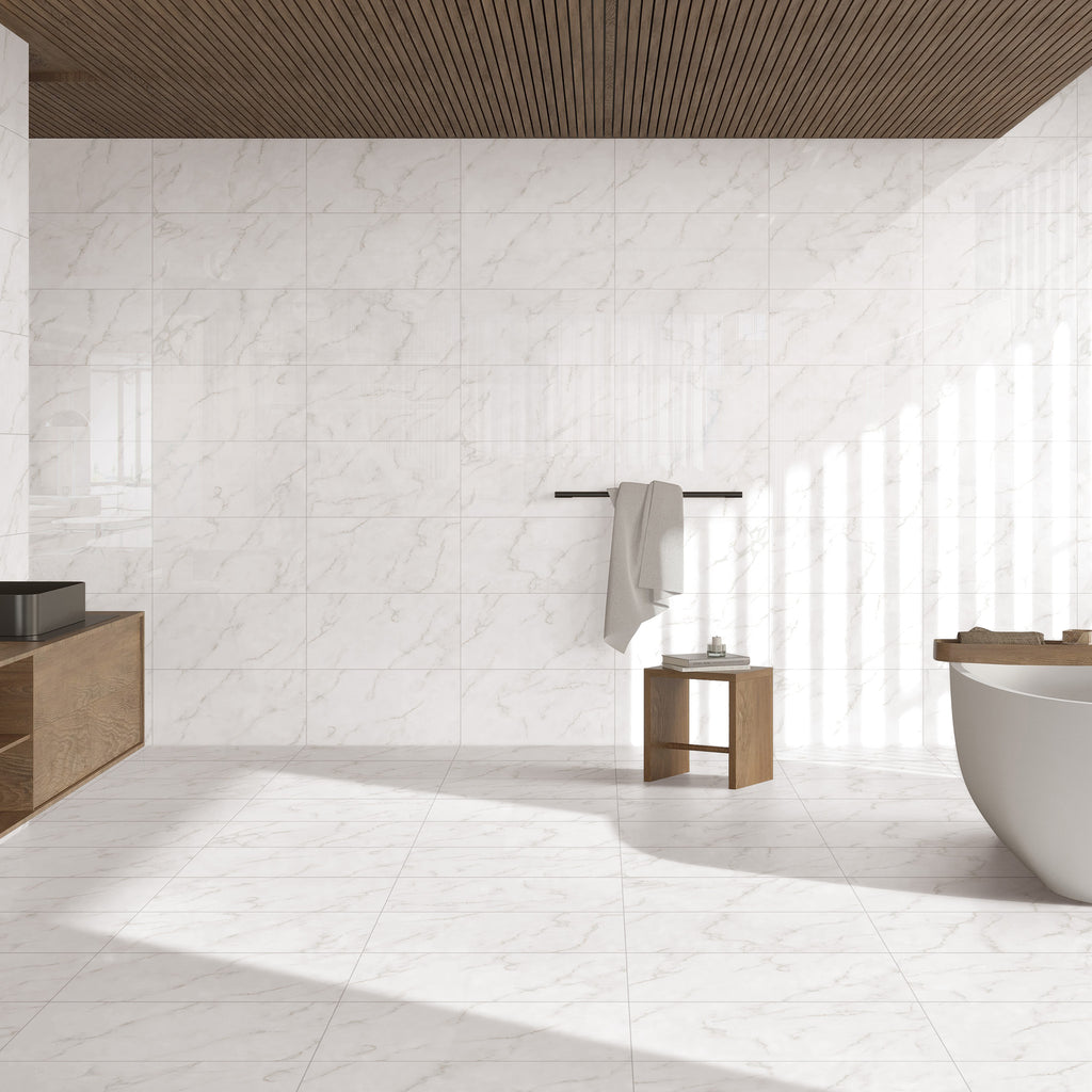 Carrara White Textured Tile - lifestyle view
