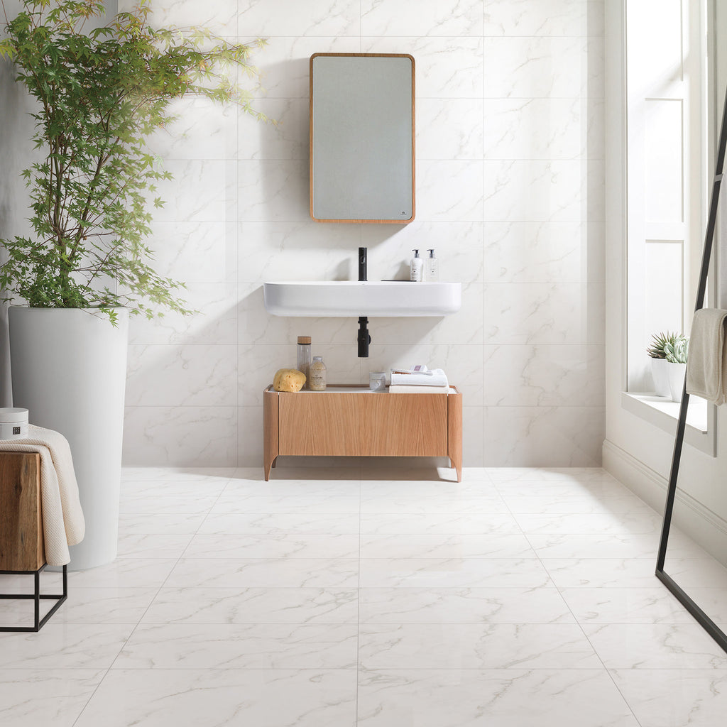Carrara White Textured Tile - lifestyle view