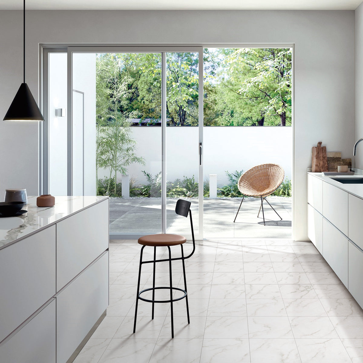 Carrara White Textured Tile - lifestyle view