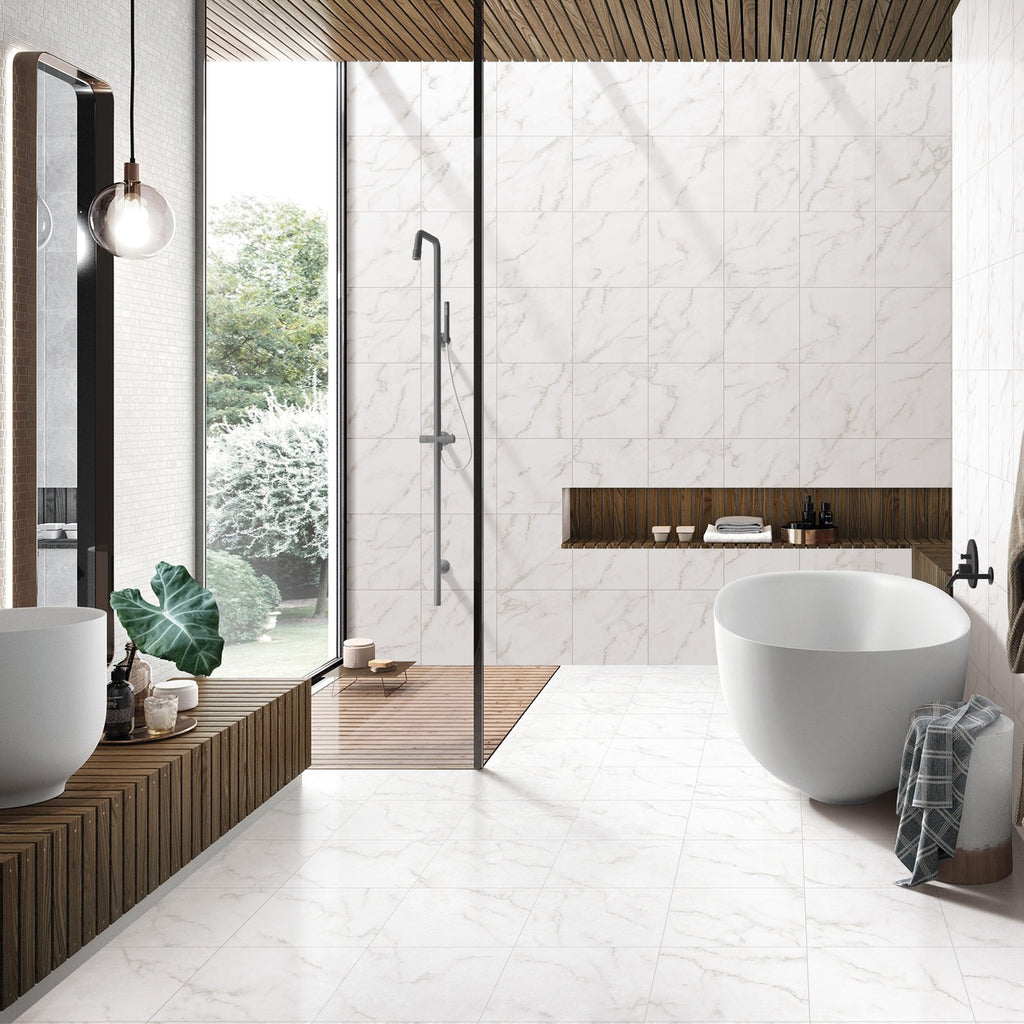 Carrara White Textured Tile - lifestyle view