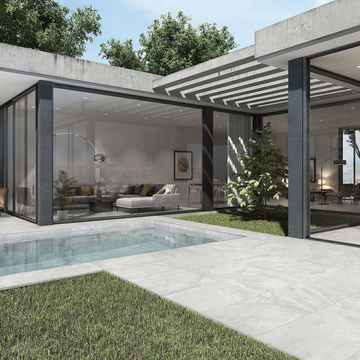 Travertine Cenere Structured Textured Paver - lifestyle view